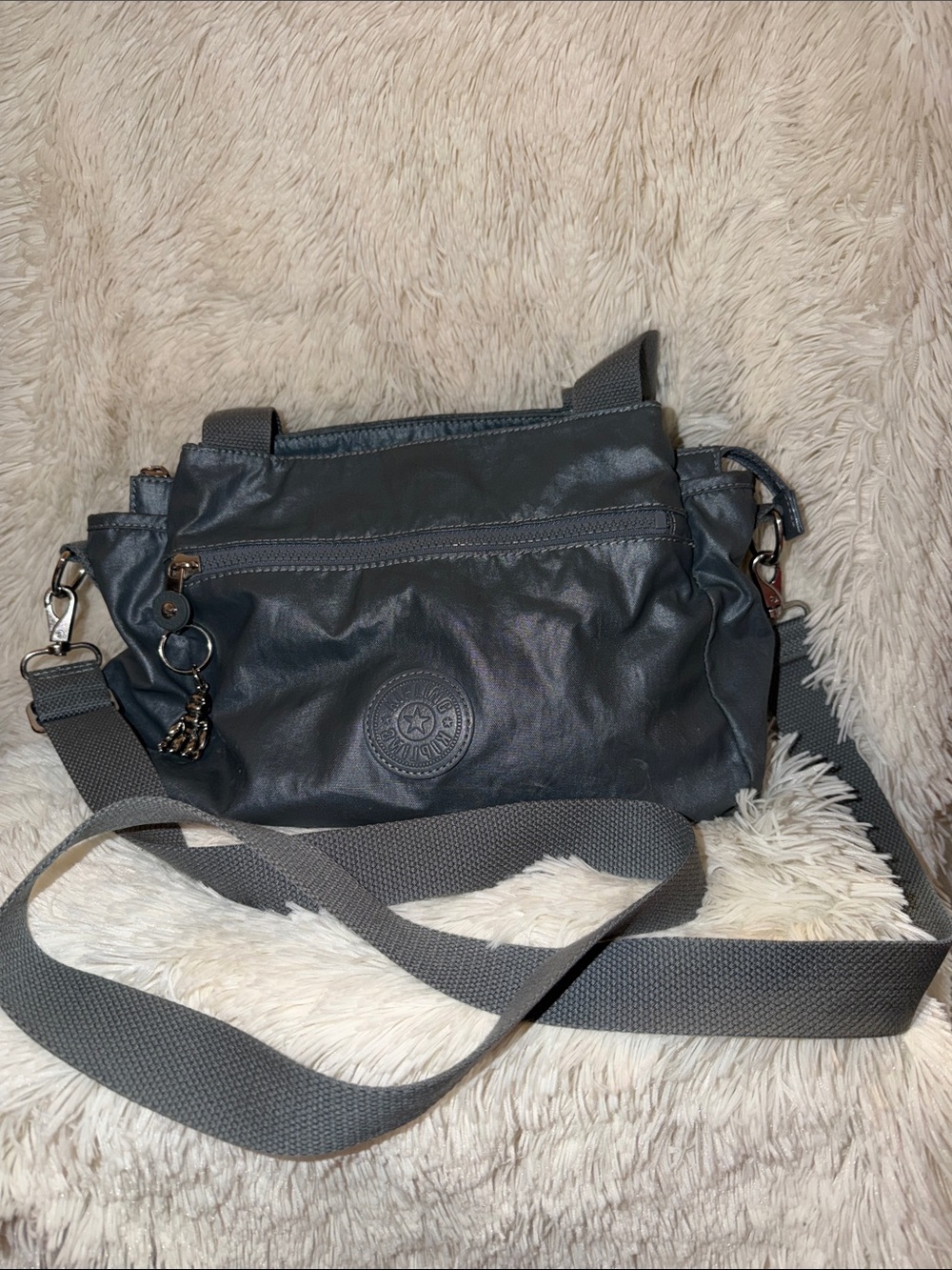 Metallic dark silver Kipling Classic Crossbody Shoulder Bag